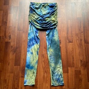 HEYHUN Tie Dye Athleisure Soft Knit Foldover Ruched Skirted Yoga Leggings Size L